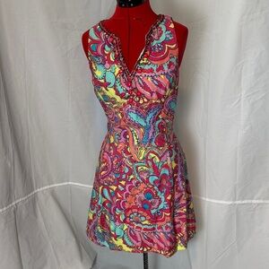 Lilly Pulitzer Vibrant Multicolor Paisley Dress with beaded neckline